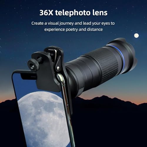 Andoer 36X Telephoto Lens Kit with Mini Tripod, Phone Clip, Holder, Lens Bag, Cleaning Cloth for Hiking, Camping, Wildlife Observation, Moon, Sports, Game, Concert Watching, Gold - color: Gold
