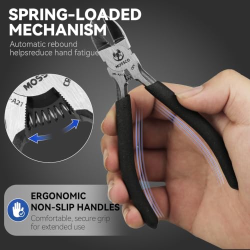 5-Inch Precision Flush Cutter, Ultra-Sharp CR-V Steel Sprue Cutter with Spring-Loaded Handles, Side Cutting Pliers for Model Kits, Electronics, Jewelry Making & 3D Printing