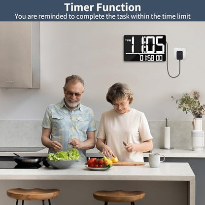 PERSUPER 13" Digital Wall Clock Large Display with Remote, Temp & Timer - style: White