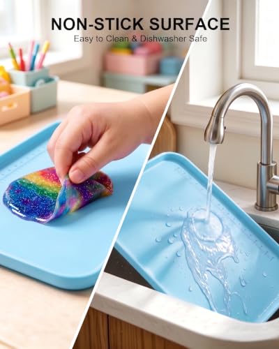 Silicone Mats for Crafts, 24" x 16" Waterproof Non-Slip Playdoh Mat - color: Blue, size: 24" x 16"