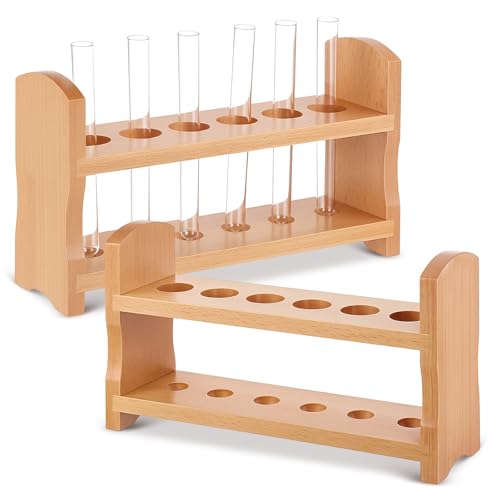 CroBlissful Wooden Test Tube Rack Accommodates Multiple Tubes up to 28mm 10.2" Wide Laboratory Wood Construction Test Tube Holder(2 Pcs,6 Holes) - style: 6 Holes
