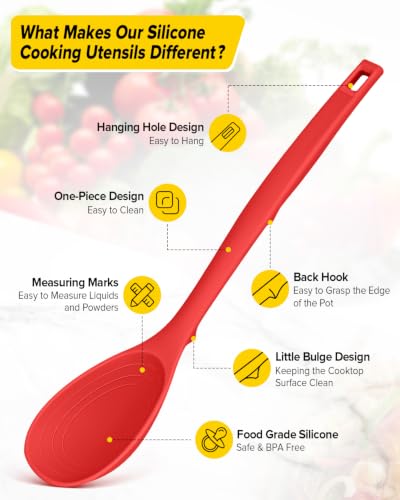 BUNDLEPRO Silicone Cooking Utensils Set, 9 Pcs Kitchen Utensils, One-Piece - color: Red