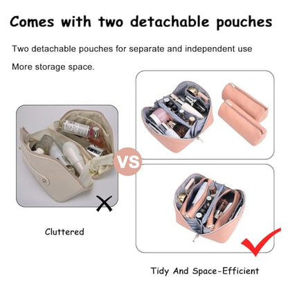 BOYATU Travel Makeup Bag Organizer Cosmetic Bag: 3 Pcs Set Make up Bags for Women with Handle - Waterproof Vegan Leather Toiletry Bags Travel Essentials Pouch with Compartments (C-05-Pink) - color: 04-B-Pink
