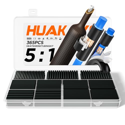 5:1 Heat Shrink Tubing Kit 365 PCS, Industry-Leading 5:1 Ratio Shrink Wrap Tubing Adhesive Lined, Heat Shrink Wire Connectors, Marine Grade Dual Wall, Waterproof Electrical Wire Tube Connectors(Black) - color: Black