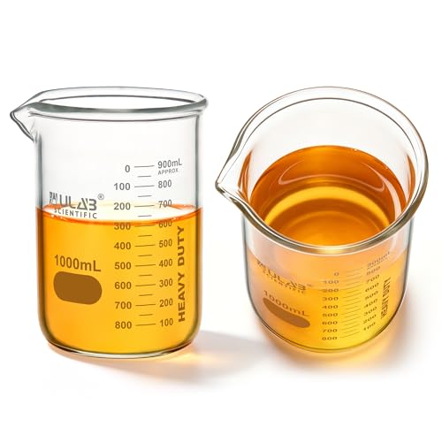 ULAB Scientific Glass Beakers, Vol. 1000ml, 3.3 Borosilicate Griffin Low Form with Printed Graduation, Pack of 2, UBG1017 - style: Vol.1000ml,Pack of 2
