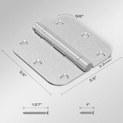 3 Pack Rounded Brushed Nickel Door Hinges 3.5" No-Squeak Ball Bearing - color: Satin Nickel Ball Bearing, size: 3 Pack