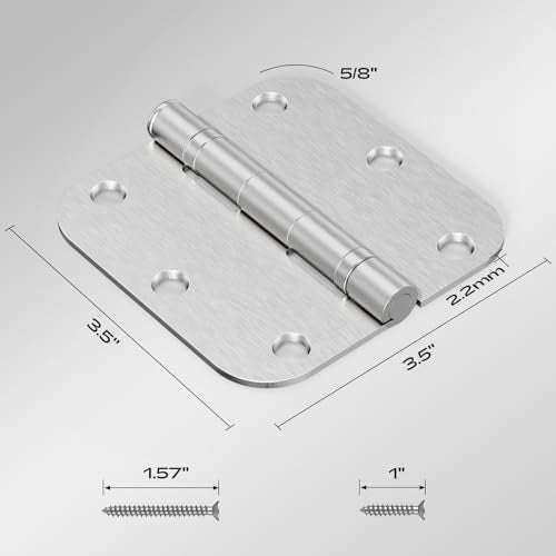 Brushed Nickel Door Hinges 3.5 Inch 5/8" Radius No-Squeak 18 Pack - color: Satin Nickel Ball Bearing, size: 18 Pack