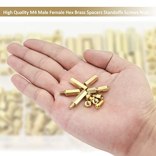 180 Pieces M4 Male Female Hex Brass Standoffs Spacers Screws Nuts Kit, Kindroufly Brass Standoffs Assortment Kit for PCB Motherboard - size: M4 Brass Standoffs
