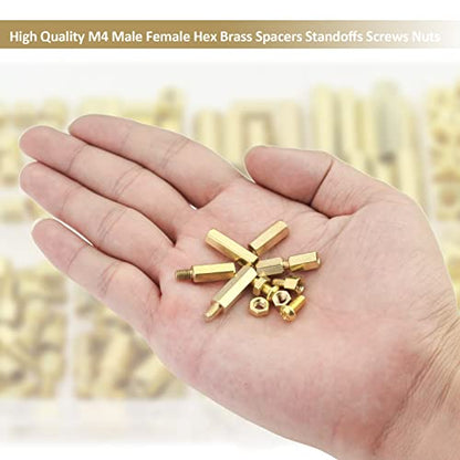 180 Pieces M4 Male Female Hex Brass Standoffs Spacers Screws Nuts Kit, Kindroufly Brass Standoffs Assortment Kit for PCB Motherboard - size: M4 Brass Standoffs