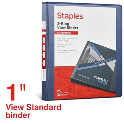 Staples Standard 1-Inch D-Ring View Binder, Blue, 220 Sheets - color: Blue, size: 1-Inch, style: 1 Pack