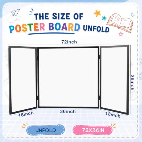 72 x 36 Trifold 3-Panel Display Board with Black Felt Board and Storage Bag - color: White-black, size: 72 x 36inch