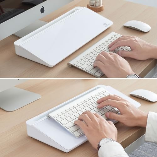 TSJ OFFICE Small Desktop Whiteboard -Glass Dry Erase Board Computer Keyboard Stand White Board Surface Pad with Drawer, Desk Organizers with Accessories for Office, Home, School Supplies - White - color: White