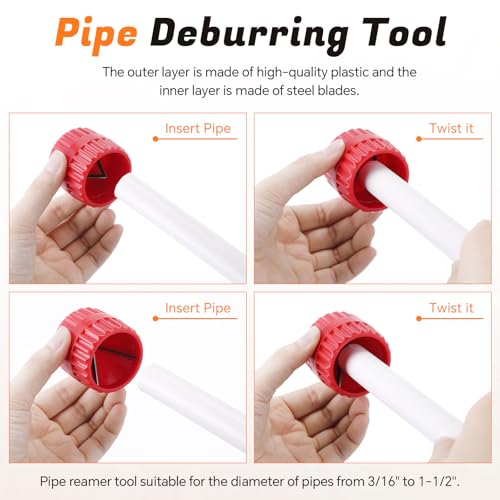 18 Pcs Plumbing Tool Kit, Pipe Depth Gauge, Reamer,Normal,Red - style: Normal