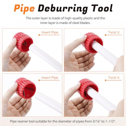 18 Pcs Plumbing Tool Kit, Pipe Depth Gauge, Reamer,Normal,Red - style: Normal