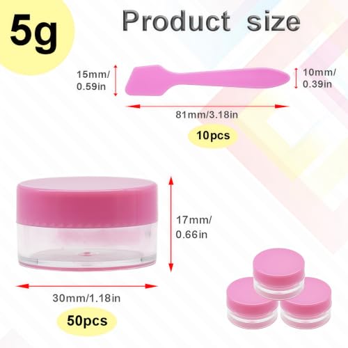 50 Pcs Makeup Sample Containers 3g/5g Sample Containers with Lids Tiny Sample Jars for Skincare Cream Lotion Jewelry Beads DIY Crafts Travel (FZG/5g/Fen) - color: pink, size: 5g