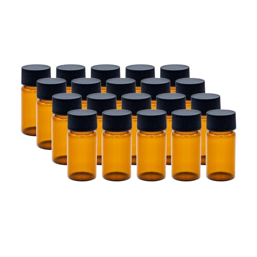20pcs 10ml Glass Sample Vials, Liquid Sampling Small Glass Bottle Storage Container with PE Liners Black Screw Caps Leak-Proof for Essential Oil, and Specimen Samples, Brown - color: Brown, size: 10ml
