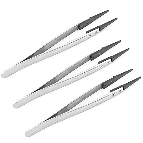 Utoolmart ESD-242 Precision Anti-Static Carbon Fiber Tweezers Stainless Steel Tweezers for Craft Jewelry Electronics 3 pcs - color: 3pcs, size: ESD-242