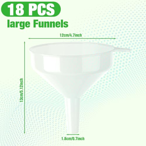 Honeydak 18 Pcs Plastic Funnels Wide Mouth Long Spout, White - color: White