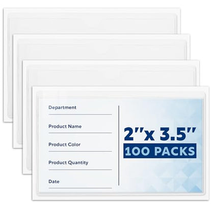Mifflin-USA - Index Card Holder - 2x3.5”, 100 Pack - Clear Self-Adhesive Pockets - Label Holders for Organizing Storage Bins & Containers - Plastic Sleeves for Protecting Cards & Labels - size: 2x3.5” (Pack of 100)