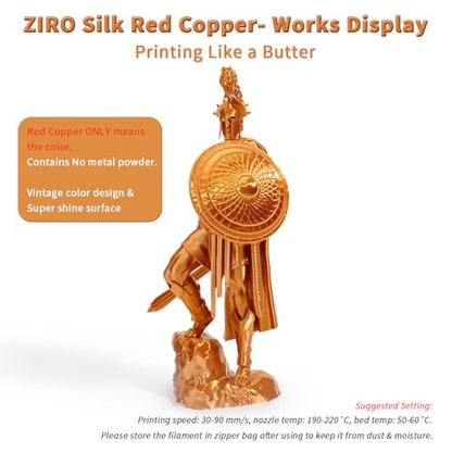ZIRO PLA 3D Printer Filament, Shiny Glossy Surface, 1KG/2.2lbs, Red Copper - color: Silky-red Copper