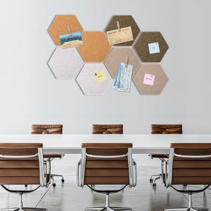 Mooliwe 8 Pcs 12 Inch Hexagon Cork Board Tiles Pins Clips, Burlywood - color: Burlywood
