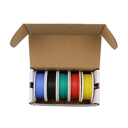 28AWG Flexible Silicone Hook Up Wire - 28 Gauge Tinned Copper Stranded Cable, 600V High Temp Resistant, DIY Electronics, Robotics, LED Projects (Box-1) - color: Silicone wire Box1=Red+Blue+Green+Yellow+Black, size: 28AWG