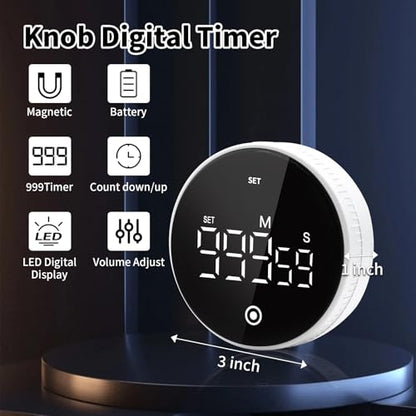 Digital Kitchen Timer, Magnetic Visual Countdown Countup Timer with Large LED Display, Adjustable Volume, Easy for Seniors and Kids, for Cooking, Classroom, Fitness, Study (2 * White) - color: 2 * White