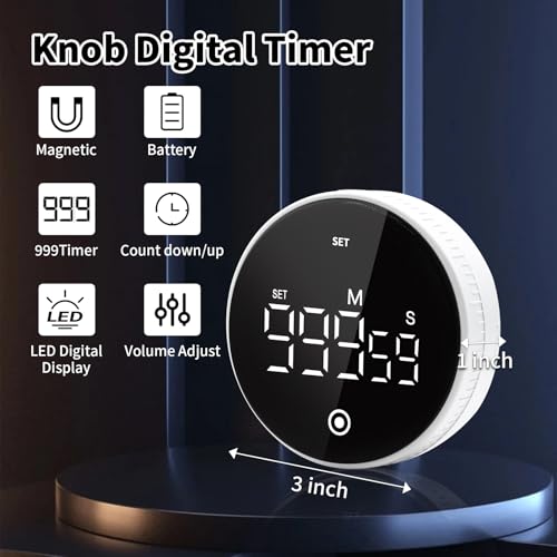 Digital Kitchen Timer, Magnetic Visual Countdown Countup Timer with Large LED Display, Adjustable Volume, Easy for Seniors and Kids, for Cooking, Classroom, Fitness, Study (White) - color: White