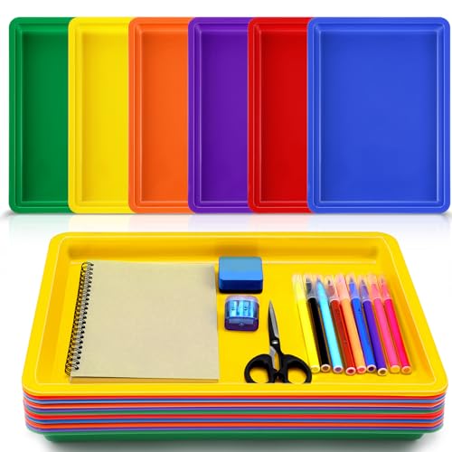 Mifoci 12 Pack Large Plastic Art Trays for Classroom, 16x12x1 Inch,Rainbow