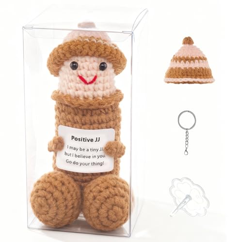 Emotional Support Crochet Gag Doll Desk Ornament with Removable Hat - color: Brown Jj