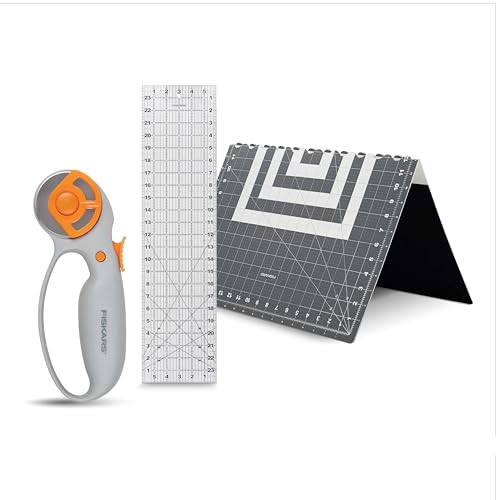 Fiskars 3-Piece Sewing Tool Set w/ 45mm Rotary Cutter, Cutting Mat & Ruler