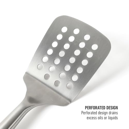 Calphalon Slotted Turner, Kitchen Flipping Spatula, Slotted Spatula, Stainless Steel Turner with Silicone Heat Resistance Handle, Nonstick-Safe Spatula for Draining and Flipping (Navy) - color: Navy Blue I, size: Slotted Turner