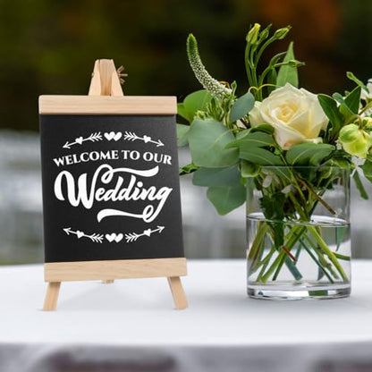 KALLORY Wooden Tabletop Chalkboard Easel Sign, Reusable Mini Chalkboard