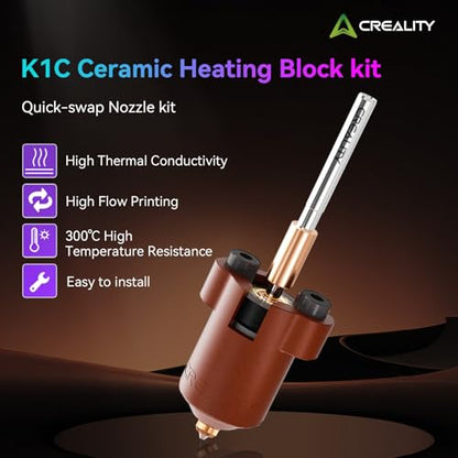 Creality Official K1/K1 MAX/K1C/K1 SE Hotend Kit New Version, Upgrade K1C Ceramic Heating Block Kit, Support 300°C High Temperature and 600mm/s Fast Speed Printing, for Creality K1 Series 3D Printers - style: K1 Series