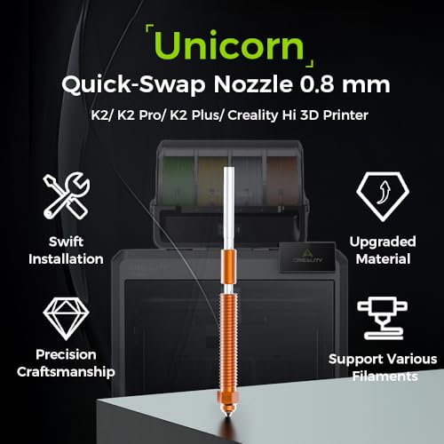 Creality K2 Plus/Hi Combo Nozzle 0.8mm, Original K2 Plus Unicorn Quick Swap Nozzle with Titanium Alloy Heat Break, Copper Alloy Hardened Steel, High Flow High Speed Printing for Creality K2/ K2 Pro - style: 0.8mm