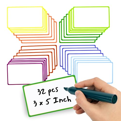 Availey 32 Pieces (3 x 5) - Colored Border Magnetic Dry Erase Labels - Reusable Strips for Classroom Home Office Garage Refrigerator Blank Writable Erasable Cards Name Tags Students Locker Shelf - color: Colored Border, size: 5 x 3 Inch