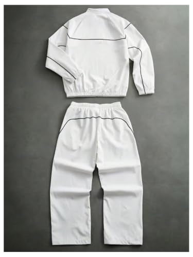SOLY HUX Men's Tracksuit 2 Piece Workout Outfits Zip Up Jacket Pants Set - color: White, size: X-Large