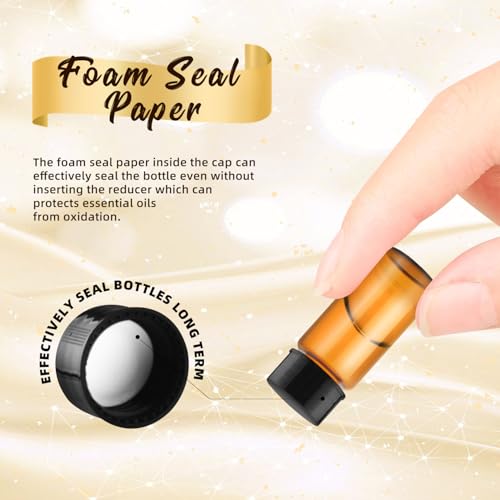 100 Pack,Glass Essential Oil Bottle with Screw Caps,Empty Refillable Travel Glass Liquid Sample Vial Labs Preservation Storage Leakproof Vials Test Container with Black Screw Caps (Amber, 10ml) - color: Amber, size: 10ml