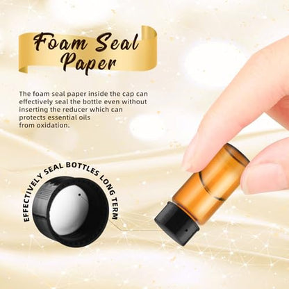 100 Pack,Glass Essential Oil Bottle with Screw Caps,Empty Refillable Travel Glass Liquid Sample Vial Labs Preservation Storage Leakproof Vials Test Container with Black Screw Caps (Amber, 10ml) - color: Amber, size: 10ml