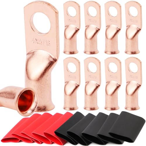 TKDMR 10 PCS 4 AWG - 5/16 Battery Cable Lugs Copper Wire Ring Terminals - size: 4 Awg - 5/16" (M8) Ring