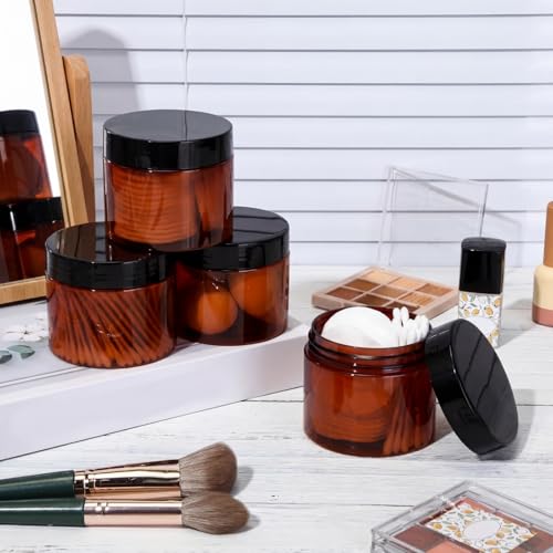 Patelai 4 Pcs Plastic Jars with Lids, Amber, 6 oz, Wide Mouth - color: Amber, size: 6 oz