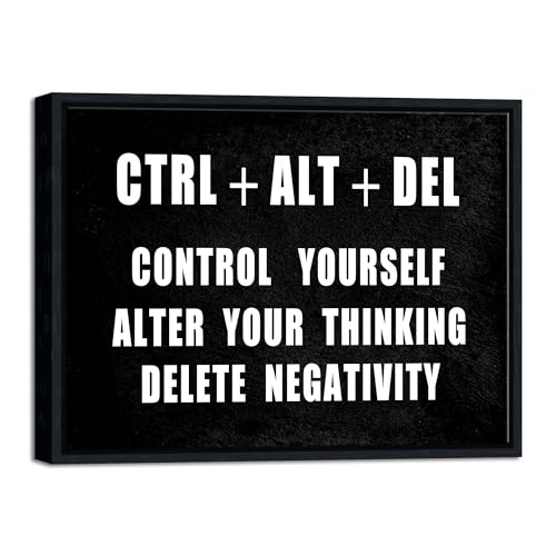 Pyradecor Black Framed Canvas Wall Art Motivational CTRL+ALT+DEL Classroom Positive Quotes Inspirational Poster Canvas Prints for Office Home Decorations - color: CTRL+ALT+DEL, size: 17"L x 13"W