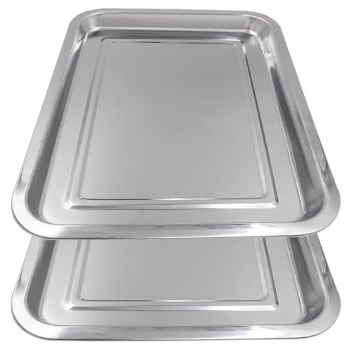 2 Pack Stainless Steel Tray - Autdor Metal Tray 13.5" X 10" Heavy-Duty Tattoo Trays Multi-Purpose Flat Tool Organizer for Tattoo Supplies Piercing Dental Instruments Lab & Kitchen Use - size: 2pcs