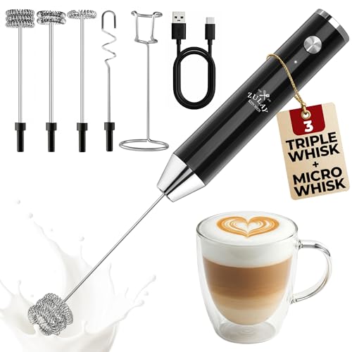 Zulay Kitchen Rechargeable Milk Frother Handheld - Frother Wand, Drink Mixer, Electric Whisk Frother, for Cappuccinos, Matcha & Protein Powder - Lux 4 Whisk 2 Speed Waterproof 2000mAh Alpha Black - color: 01 - Alpha Black, size: Rechargeable Z1 Motor Max