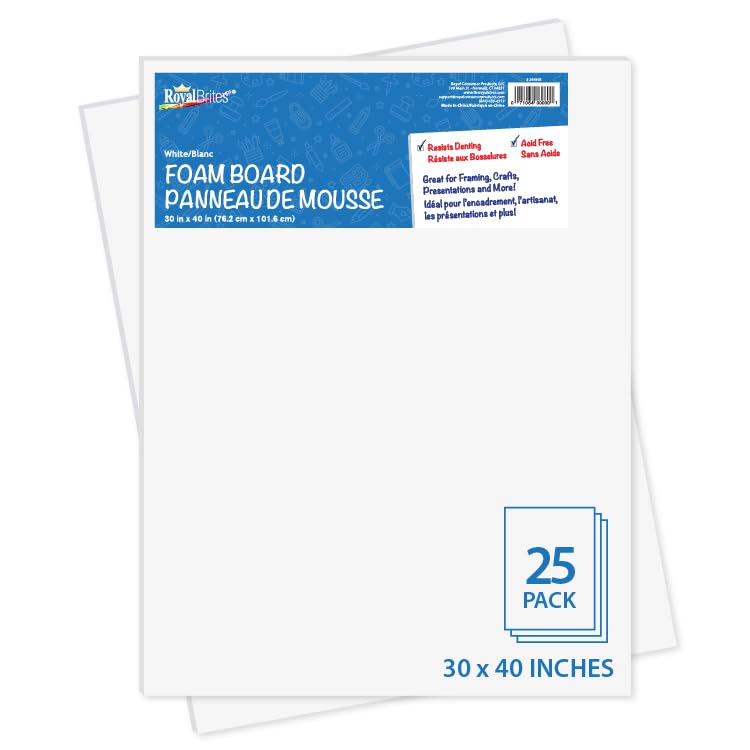 Royal Brites White Foam Board - 3/16 in Thick, Lightweight & Sturdy - 30 x 40 in, 25 Sheets - color: White, size: 30" x 40", 25 Sheets