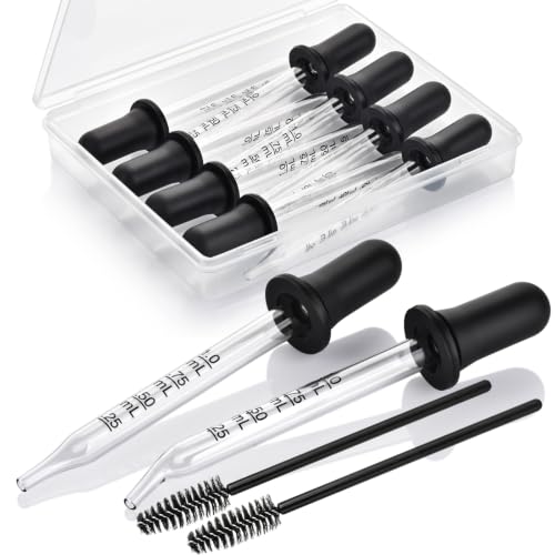 Eye Dropper 8 Pcs, 1mL Glass Liquids Pipette Dropper Tool with Measurement-Bent & Straight Tips, for Essential Oils Crafts Ear Lab Measuring Transferring Liquids Herain - size: Large Rubber Bulb-8pcs-Bent Straight