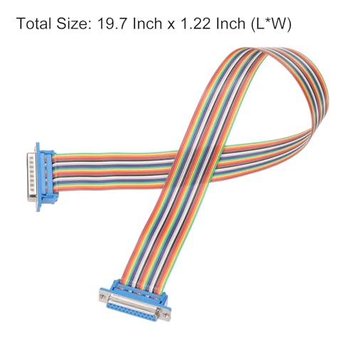 MECCANIXITY 4 Pcs IDC Rainbow Wire Flat Ribbon Cable DB25 Male to DB25 Female 19.7 Inch Length 2.54mm Pitch Breadboard Jumper Wires for Electronic Projects - size: 19.7 Inch, style: DB25 Male to DB25 Female