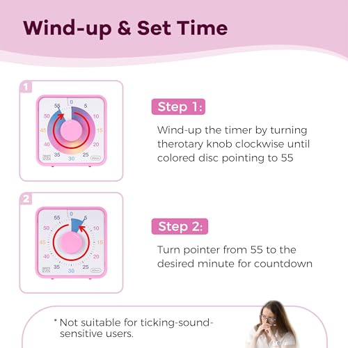 TWENTY5 SEVEN 7.5-Inch Visual Timer, Battery-Free 60-Minute Countdown Clock - color: Ombre Pink Macarons