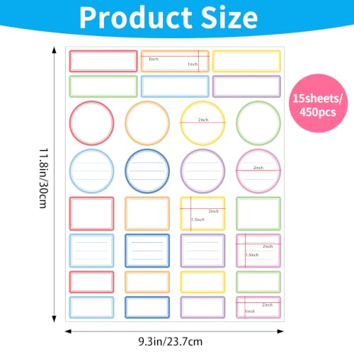 450 Pcs Removable Colored Labels, Writable Stickers for Home & Office - color: Rainbow, size: 4 sizes