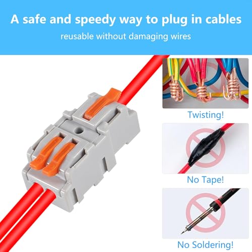 20PCS Lever Wire Connectors, 1 in 2 Out Quick Wire Connectors, Electrical Lever Nuts Wire Connectors Push-in Conductor Terminal Block AWG 28-12 - color: 20pcs 1 in 2 out